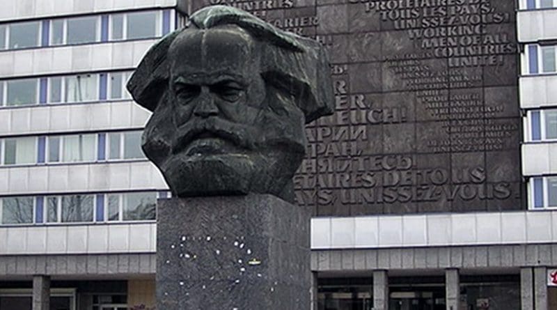 GDR-era Karl Marx monument in Chemnitz (renamed Karl-Marx-Stadt from 1953 to 1990). Photo by RobbyBer, Wikipedia Commons.