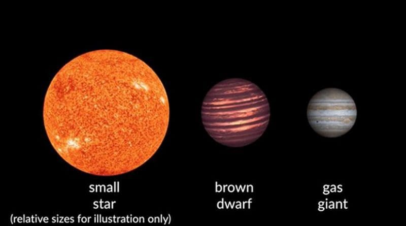 An illustration showing the relative sizes of brown dwarfs as compared to starts and gas giant planets, courtesy of Carnegie Institution for Science. Credit Carnegie Institution for Science.