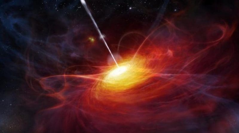 This is an artist's rendering of a very distant quasar courtesy of ESO/M. Kornmesser. Credit ESO/M. Kornmesser.
