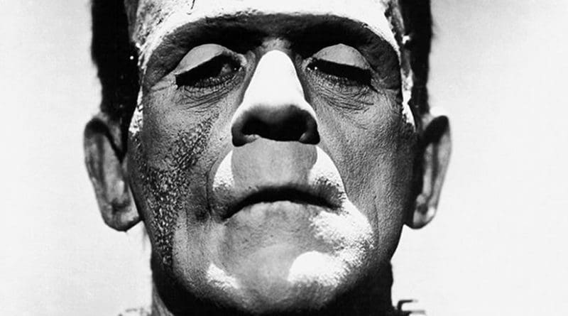 Promotional photo of Boris Karloff from "The Bride of Frankenstein" as Frankenstein's monster. Author: Universal Studios. Wikipedia Commons.