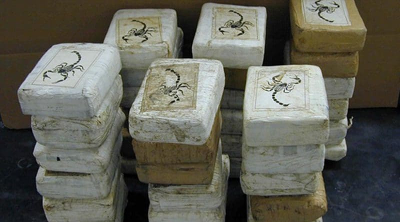 Bricks of cocaine, a form in which it is commonly transported. Photo Credit: US Federal Agency DEA, Wikipedia Commons.