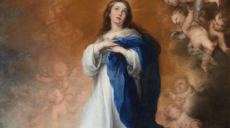 The Virgin Mary, La Purísima Inmaculada Concepción by Bartolomé Esteban Murillo, 1678, now in Museo del Prado, Spain. Source: Wikipedia Commons.