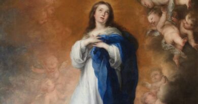 The Virgin Mary, La Purísima Inmaculada Concepción by Bartolomé Esteban Murillo, 1678, now in Museo del Prado, Spain. Source: Wikipedia Commons.