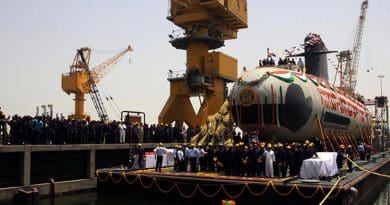 India's NS Kalvari at the Mazagon Dock Limited on the day of her undocking. Source: Indian Navy, Wikipedia Commons.