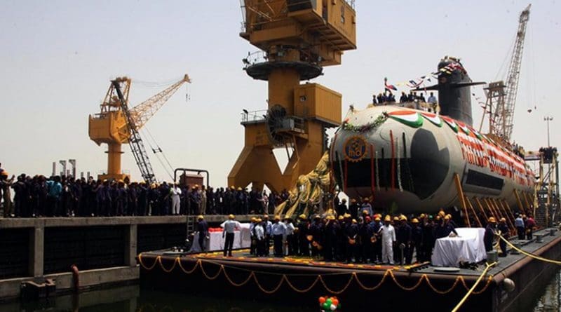 India's NS Kalvari at the Mazagon Dock Limited on the day of her undocking. Source: Indian Navy, Wikipedia Commons.