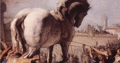 Detail from The Procession of the Trojan Horse in Troy by Domenico Tiepolo (1773), inspired by Virgil's Aeneid. Source: Wikipedia Commons.