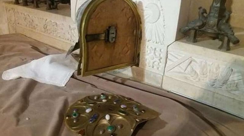 The tabernacle at the Church of the Transfiguration in Israel, destroyed by burglars Oct. 24, 2016. Photo courtesy of the Latin Patriarchate of Jerusalem.