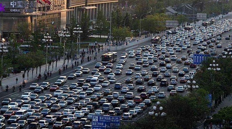 Traffic in Beijing, China. Photo by Australian Cowboy, Wikipedia Commons.