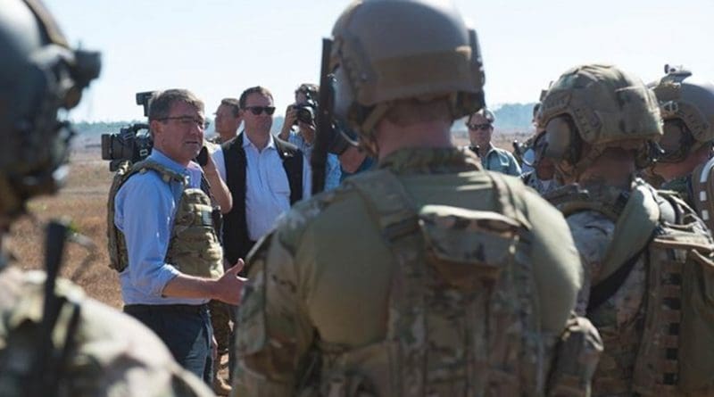 Defense Secretary Ash Carter speaks with Air Force special operators during a visit to Eglin Air Force Base, Fla., Nov. 17, 2016. It was the last stop on a three-state trip to meet with troops and assess readiness and effectiveness of training and equipment. DoD photo by Army Sgt. Amber I. Smith