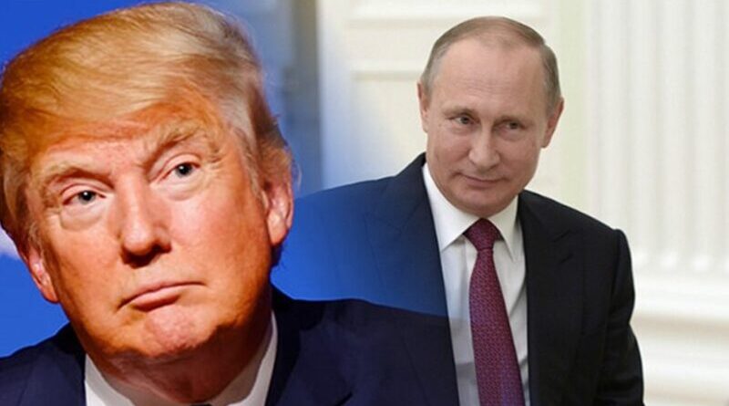 Donald Trump and Vladimir Putin. Photo montage from Wikipedia Commons sources.