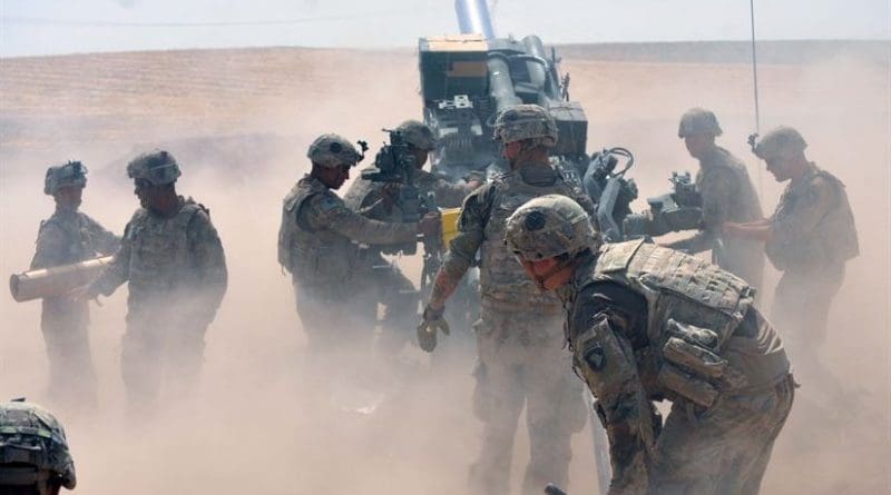 Soldiers with Battery C, 1st Battalion, 320th Field Artillery Regiment, Task Force Strike, begin their crew drill to load another round for a fire mission in northern Iraq, Aug. 15, 2016. The 526th Brigade Support Battalion’s Support Operations Cell and the 336th Combat Support Sustainment battalion’s movement control team in Erbil have sustained operations like this one, which are critical to defeat the Islamic State of Iraq and the Levant. Army photo by 1st Lt. Daniel I. Johnson