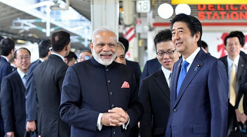 India's Prime Minister Narendra Modi and the Prime Minister of Japan, Mr. Shinzo Abe at Tokyo Station to board the Shinkansen bullet train to Kobe, in Japan on November 12, 2016. Photo Credit: India PM Office