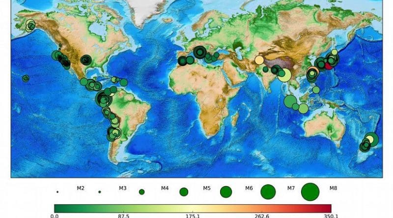 From Feb. 12, 2016 -- the release date of the MyShake app -- until Dec. 1, 2016, 395 earthquakes with confirmed waveforms were detected by MyShake users around the world. Credit Berkeley Seismological Laboratory