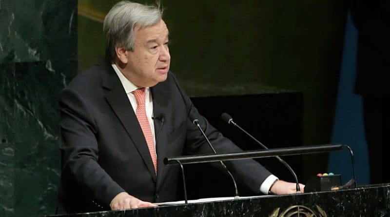 António Guterres, Secretary-General-designate of the United Nations, speaks to the General Assembly immediately after taking the oath of office for his five-year term which begins on 1 January 2017. UN Photo/Evan Schneider