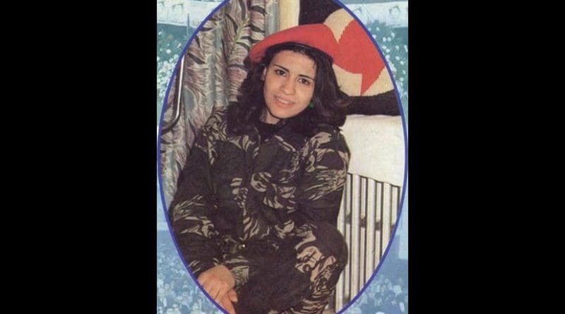 Sana'a Mehaidli, first female suicide bomber. A propaganda poster from the Syrian Social Nationalist Party web-site.