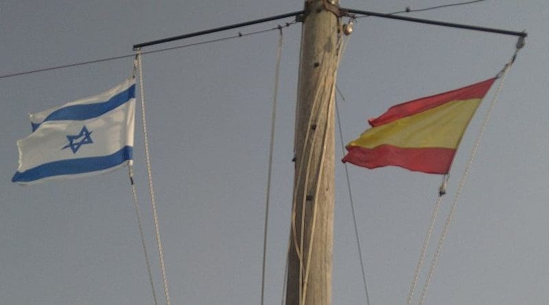Flags of Israel and Spain. Photo by Amperio, Wikipedia Commons.