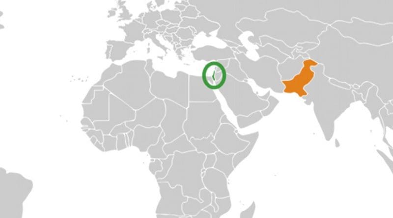 Locations of Israel (green) and Pakistan. Source: Wikipedia Commons.