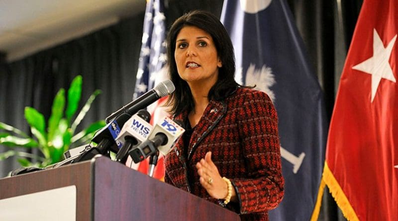 Nikki Haley. Photo by Staff Sgt. Jorge Intriago, DoD, Wikipedia Commons.