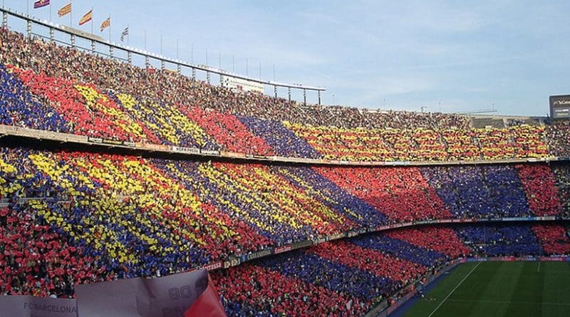 FC Barcelona's stadium Camp Nou. Photo by DJ Lucifer, Wikipedia Commons.