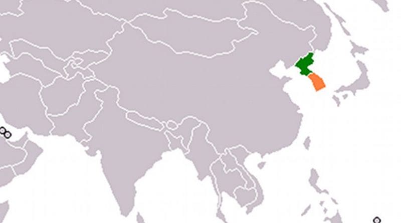 Locations of North Korea and South Korea; Source: Wikipedia Commons.