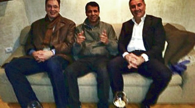Mohammed Dahlan [centre] with Serbian PM, Aleksandar Vucic [left] and former Montenegrin PM Milo Djukanovic [right]. Photo: inlightpress