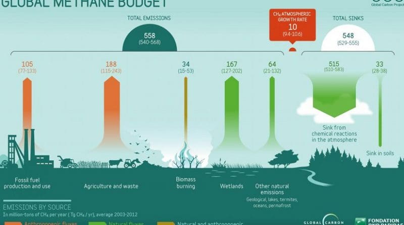 Methane emissions by source are illustrated. Credit Global Carbon Project of Future Earth