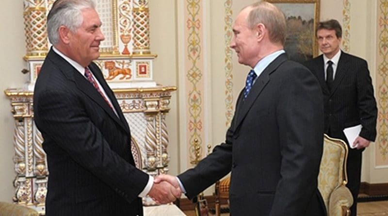 Rex Tillerson with Russia's Vladimir Putin. File photo: premier.gov.ru, Wikipedia Commons.