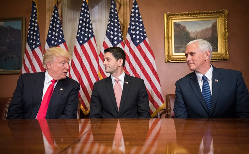 Donald Trump, Paul Ryan, and Mike Pence. Photo by Caleb Smith; Office of the Speaker of the House, Wikipedia Commons.