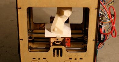 A MakerBot three-dimensional printer. Photo by Bre Pettis, Wikimedia Commons.