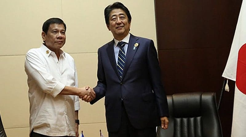 The Philippines' Rodrigo Duterte meeting with Japanese Prime Minister Shinzō Abe. Photo by King Rodriguez - Presidential Communications Operations Office, Wikipedia Commons.