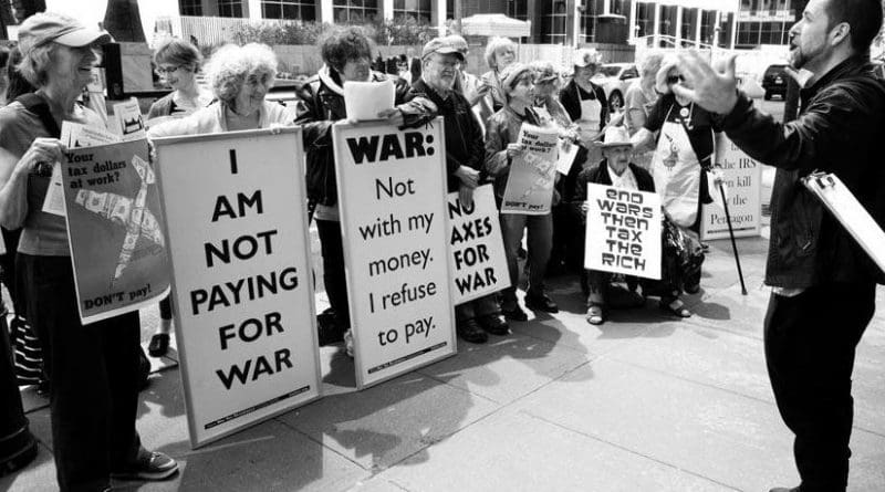 War tax refusers in NYC 2016. Photo appears in the February/March edition of "The Catholic Radical".