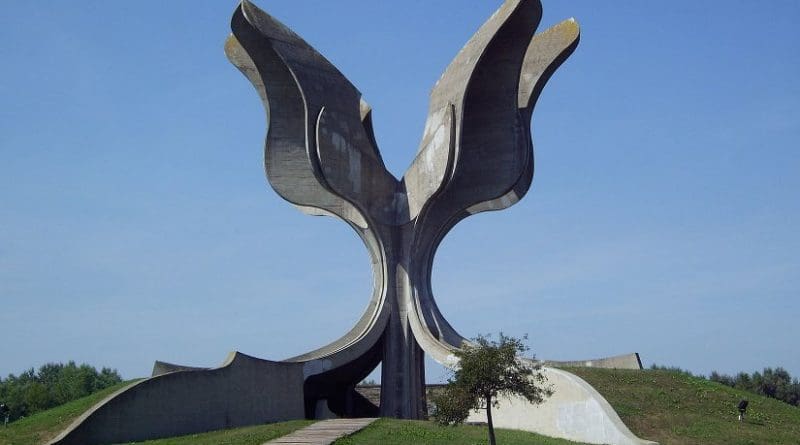 Jasenovac Monument devoted to the victims to Jasenovac concentration camp, Croatia. Photo by Bern Bartsch, Wikipedia Commons.