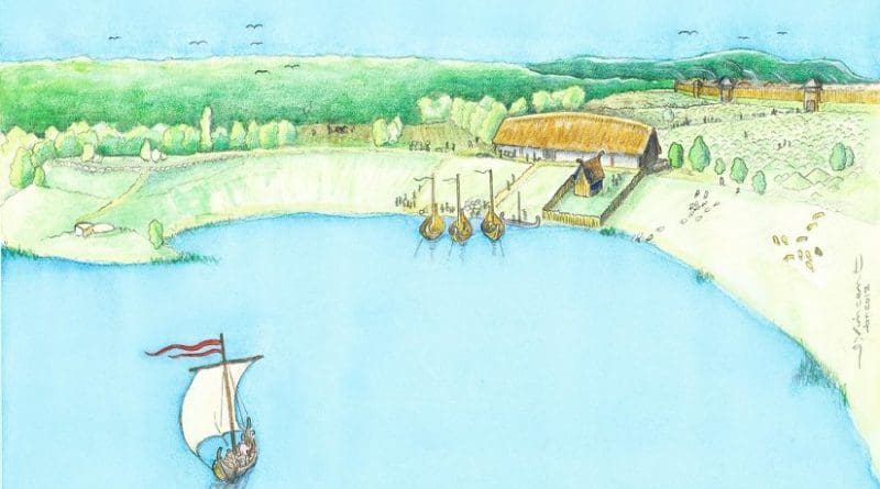 Reconstruction of Viking age manor. Credit Reconstruction by Jacques Vincent