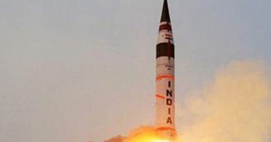 India's launch of the Agni V missile. Press Information Bureau, Government of India, Wikipedia Commons.