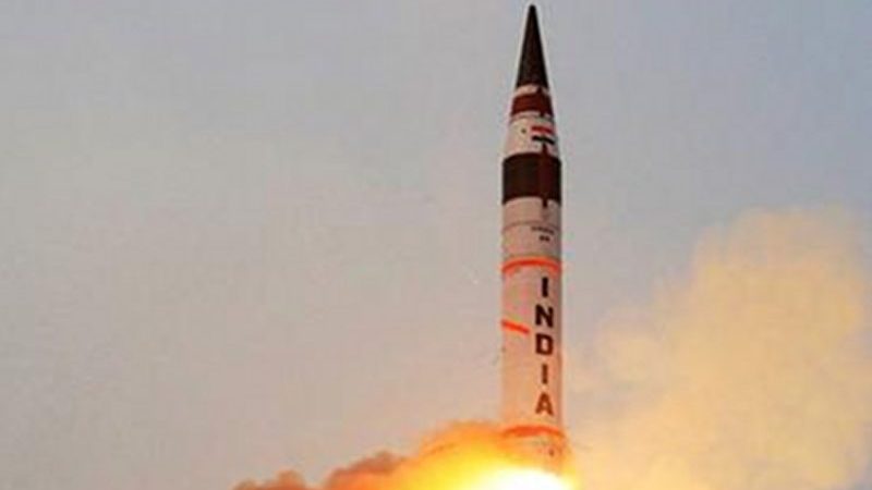 India's launch of the Agni V missile. Press Information Bureau, Government of India, Wikipedia Commons.