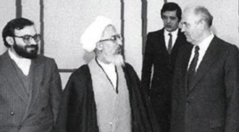 Iran's Ayatollah Khomeini meets Soviet President Mikhail Gorbachev in Moscow, Russia.