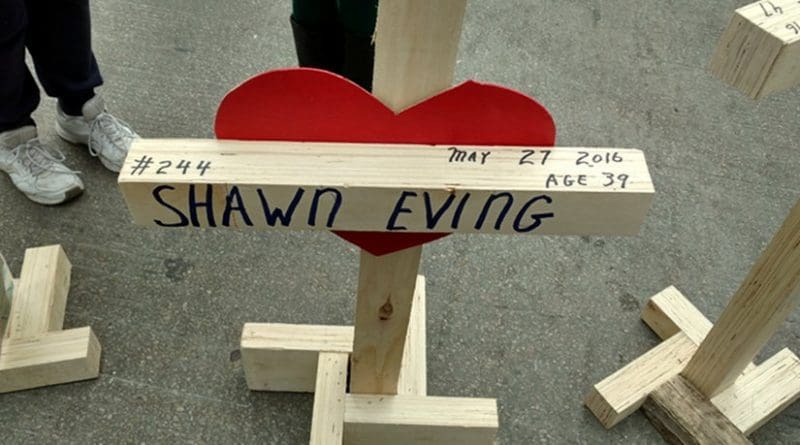 One of more than 750 crosses carried in a Chicago rally commemorating homicide victims on New Year’s Eve. Photo credit: Ed Juillard.
