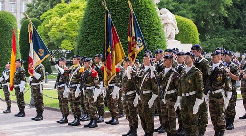 Personnel of the European Corps (Eurocorps) in Strasbourg, France, during a change of command ceremony. Photo by Claude Truong-Ngoc / Wikimedia Commons.