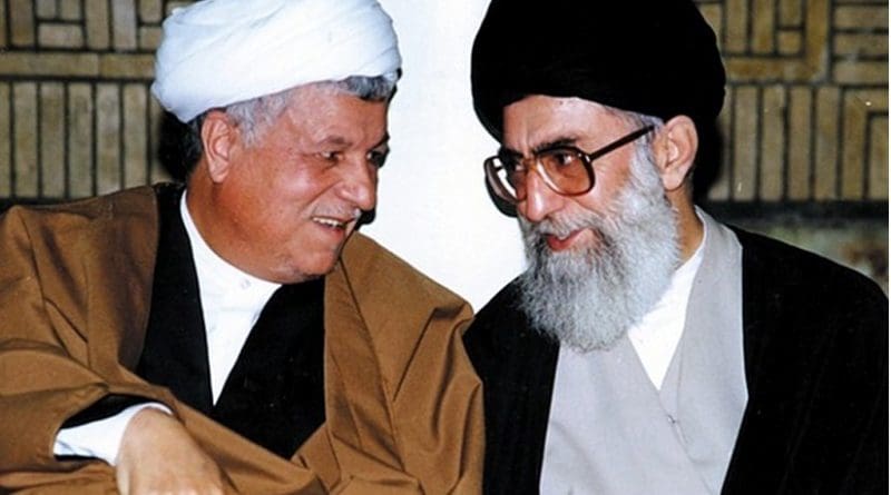 Iran's Akbar Hashemi Rafsanjani with newly elected Supreme Leader, Ali Khamenei, 1989. Photo Credit: Khamenei.ir, Wikipedia Commons.