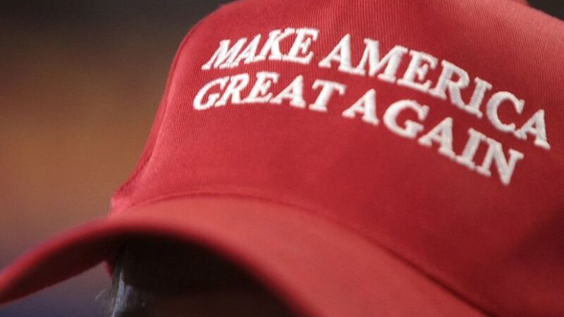 Make America Great Again hat in support of Donald Trump at a rally. Photo by Gage Skidmore, Wikipedia Commons.