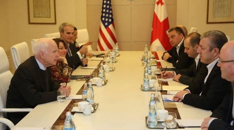 Georgia's Prime Minister Giorgi Kvirikashvili meets with Chair of the US Senate Armed Services Committee John McCain and Senators Lindsey Graham and Amy Klobuchar. Photo Credit: Georgian PM Office.