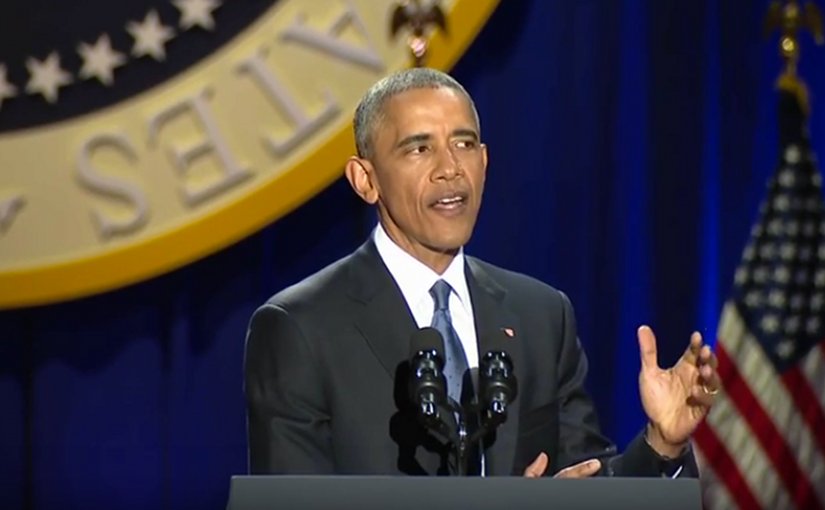 US President Barack Obama delivers farewell address january 10, 2017. Credit: Screenshot from White House video.
