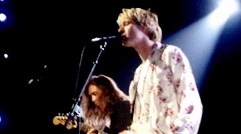 Kurt Cobain and Nirvana in 1992. Photo by P.B. Rage, Wikipedia Commons.