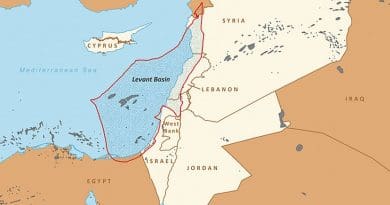 Boundaries of the Levant Basin, or Levantine Basin. Credit: EIA, Wikipedia Commons.