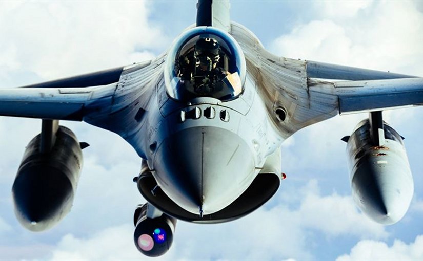 An Air Force F-16 Fighting Falcon refuels from a 340th Expeditionary Air Refueling Squadron KC-135 Stratotanker during operations in support of Operation Inherent Resolve, Feb. 15, 2017. The 340th EARS extended the fight against Islamic State of Iraq and Syria terrorists by delivering fuel to Air Force F-16s, A-10 Thunderbolt II’s and a B-52 Stratofortress. Air Force photo by Senior Airman Jordan Castelan