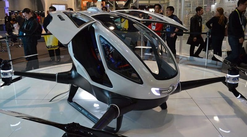 ehang 184, Consumer Electronics Show 2016, Las Vegas. Photo by Ben Smith, Wikimedia Commons.