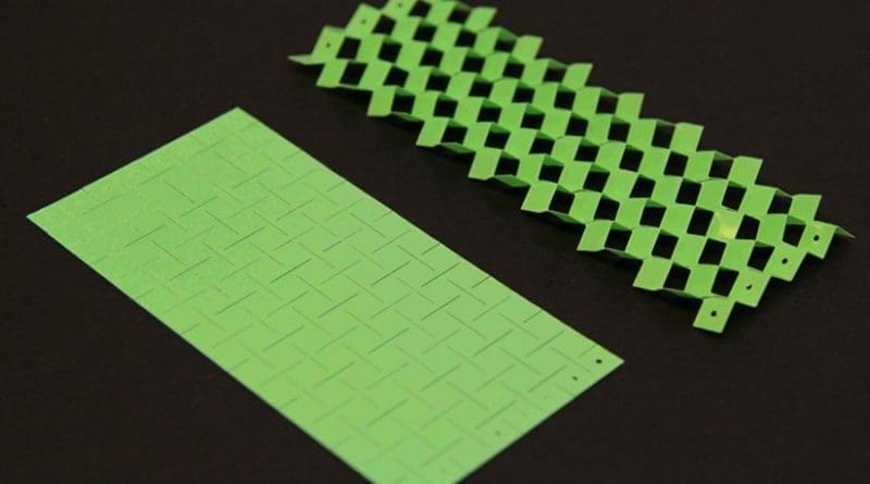 This kirigami-inspired material use cuts in materials to embed powerful functionality. (Image courtesy of Ahmad Rafsanjani/Harvard SEAS)