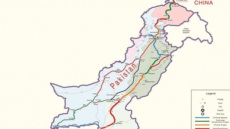 Map of the China-Pakistan CPEC roadway network. Credit: Government of Pakistan, Wikipedia Commons.