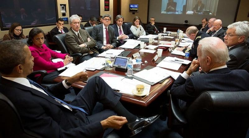 President Barack Obama convenes a National Security Council meeting in the Situation Room of the White House to discuss the situation in Ukraine, March 3, 2014. (Official White House Photo by Pete Souza)