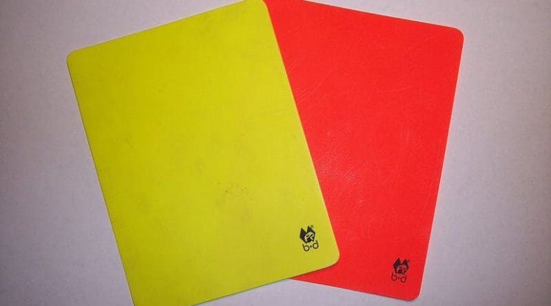 Yellow and red card (Soccer). Credit: Benutzer:Christian Spitschka, Wikimedia Commons.